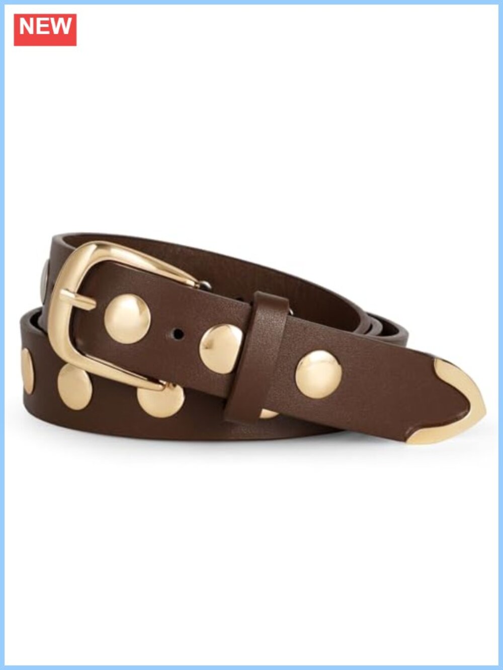 WERFORU Women's PU Leather Belt Studded Gold Buckle Punk Fashion Belt
